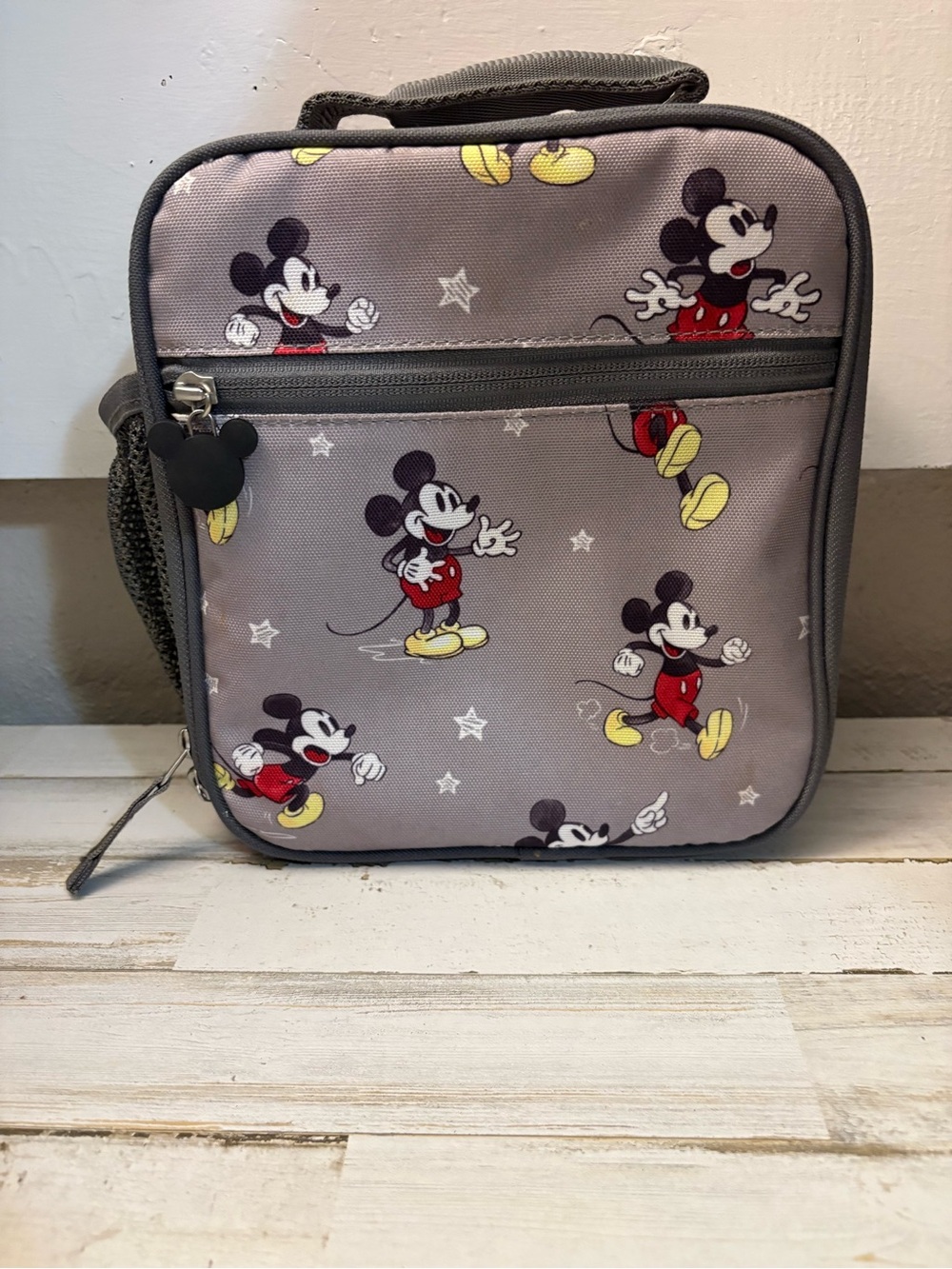 Disney Mickey Mouse Gray and Red Kids Lunch Tote pitched at Pottery Barn